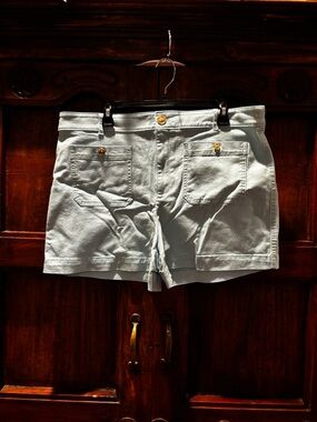 LOFT Light Green High-Waist Cotton Shorts with Patch Pockets casual classic